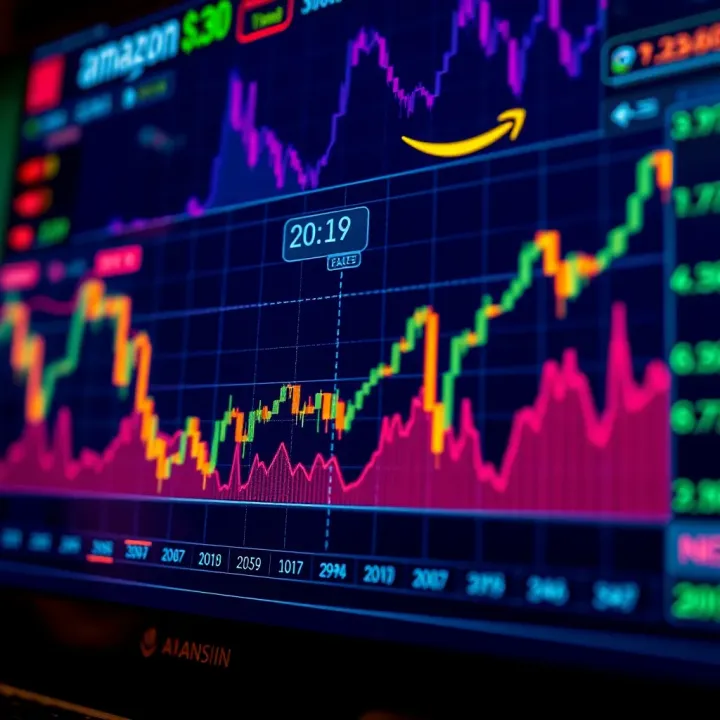 Graph showing Amazon stock price fluctuations with key market indicators