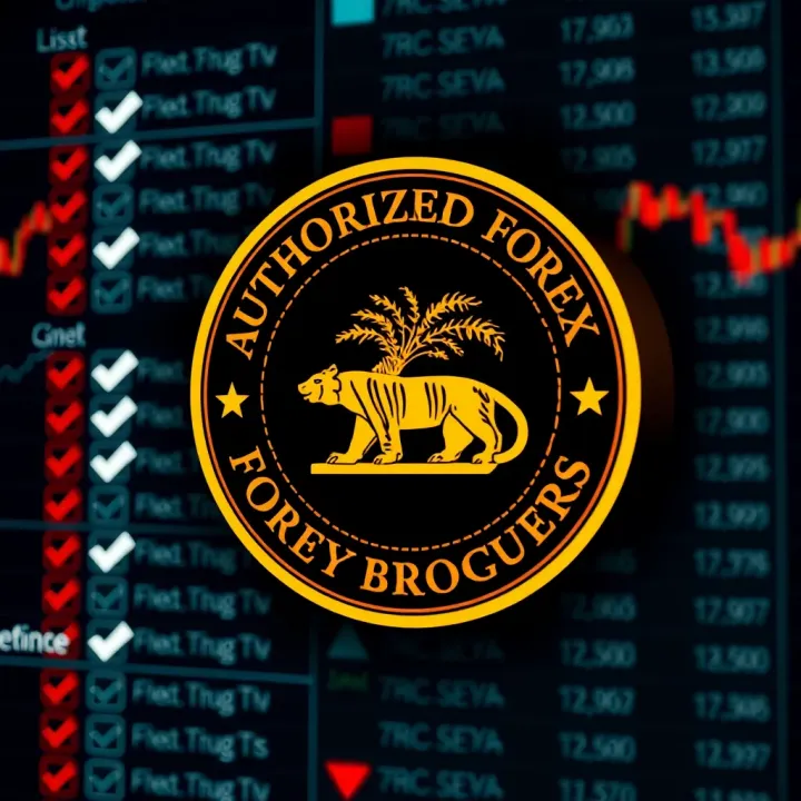Visual representation of authorized forex brokers list with check marks indicating approval and shield icons symbolizing security and trust