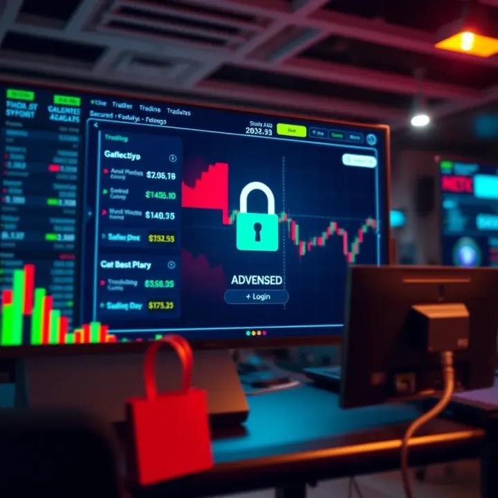 Secure login screen highlighting advanced security measures in a trading application