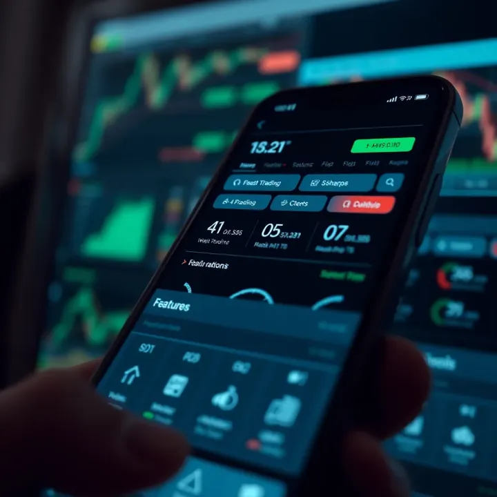 User interface showcasing features of a top Indian trading app on a smartphone screen
