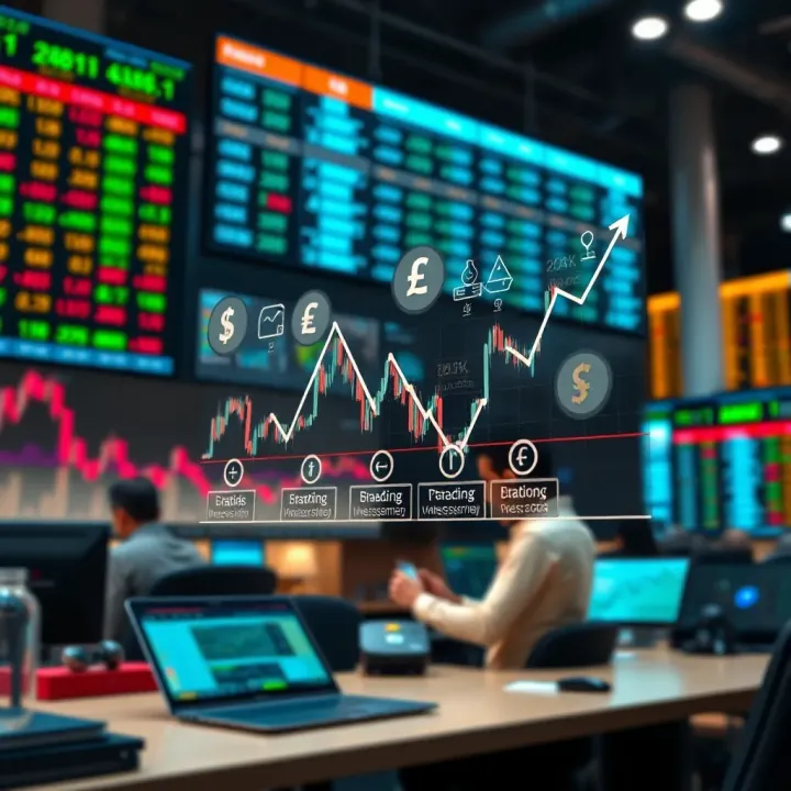 Diagram showing how binary trading platforms function with charts and currency symbols in an Indian financial market setting