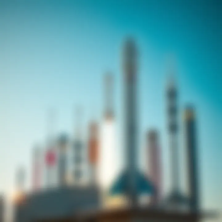 Space exploration rockets representing major aerospace competitors of Boeing launched against a clear sky