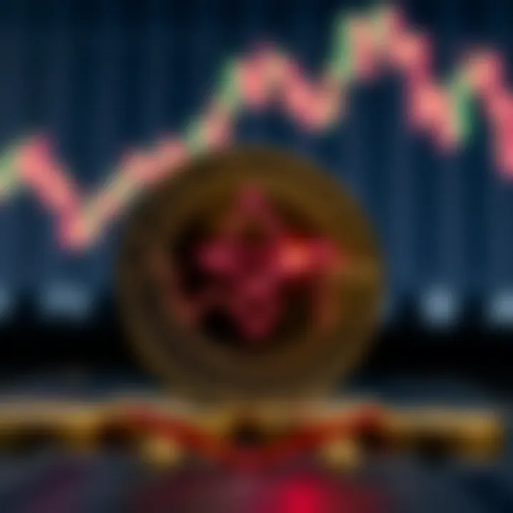 Illustration of digital currency with market trend arrows and data points