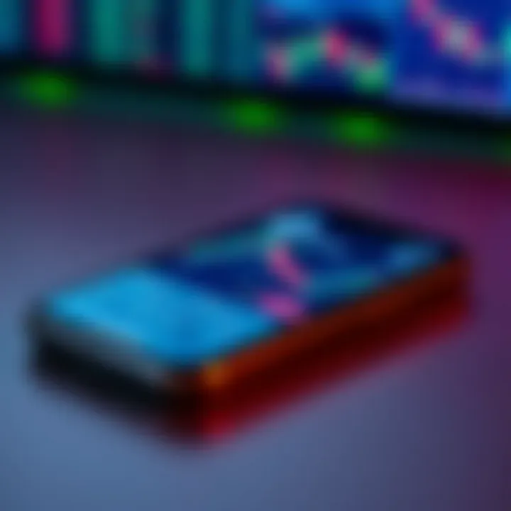 Mobile Phone Displaying Financial Graphs and Trading Alerts for Investors Close-up of a mobile phone showing financial graphs and trading alerts on screen