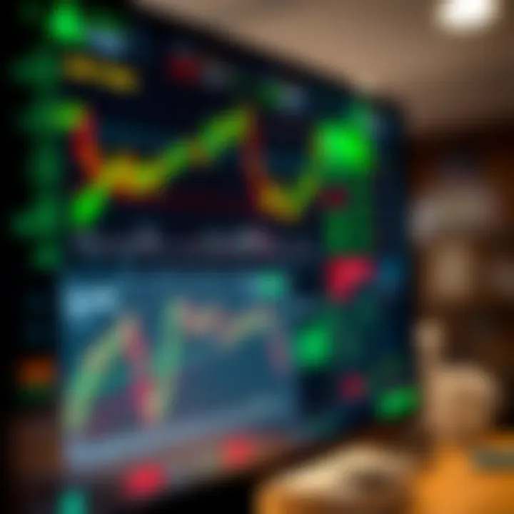 User interface of an Indian trading app showing various stock charts and indicators for practice trading