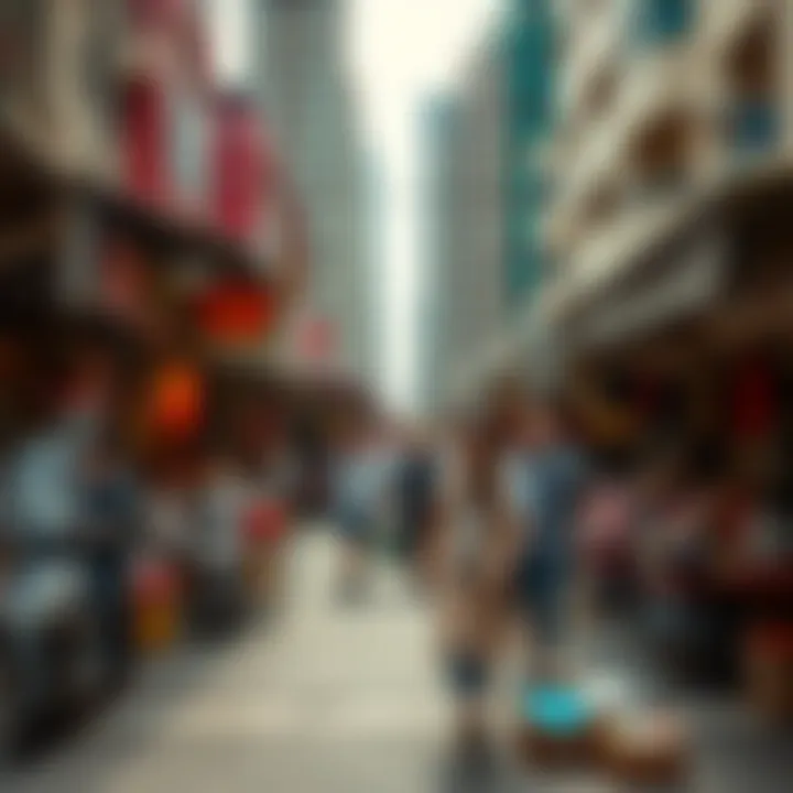 Urban marketplace scene with diverse stalls and active trading