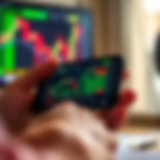 IQ Option Mobile Trading Interface Overview Mobile phone displaying IQ Option trading platform interface with market charts