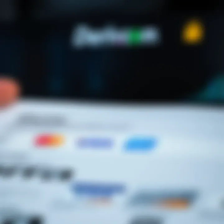 Visual representation of multiple payment methods and secure transaction icons linked to Deriv.com