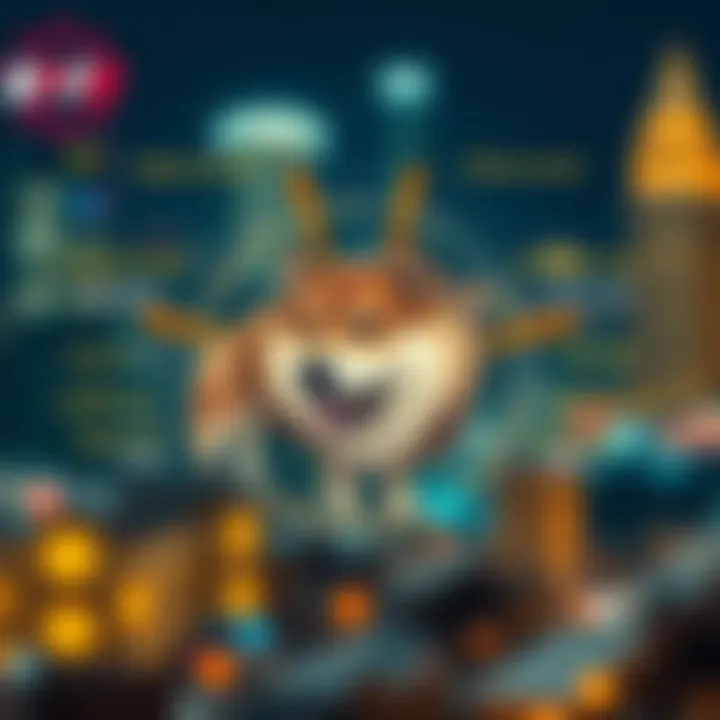 Illustration of factors influencing Dogecoin valuation including market sentiment and technological developments