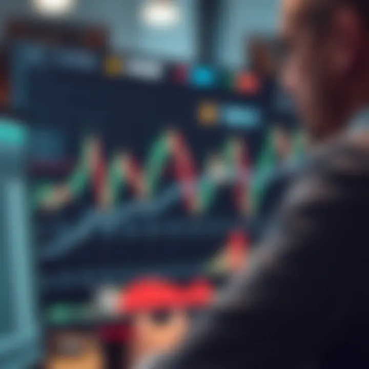Graph showing upward trend and trading indicators on a digital screen