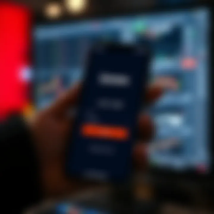 Mobile phone displaying secure login screen of Exness app