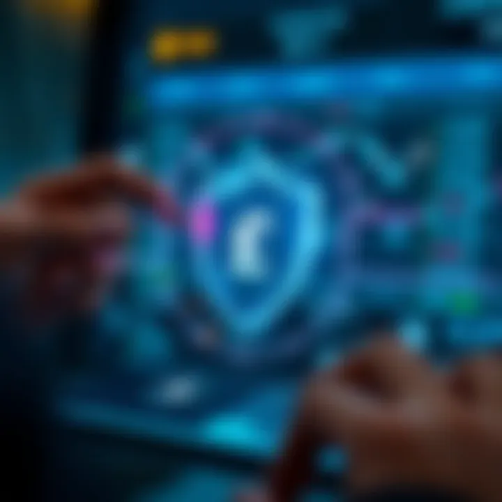 Illustration of secure digital transaction with currency symbols and shield icon