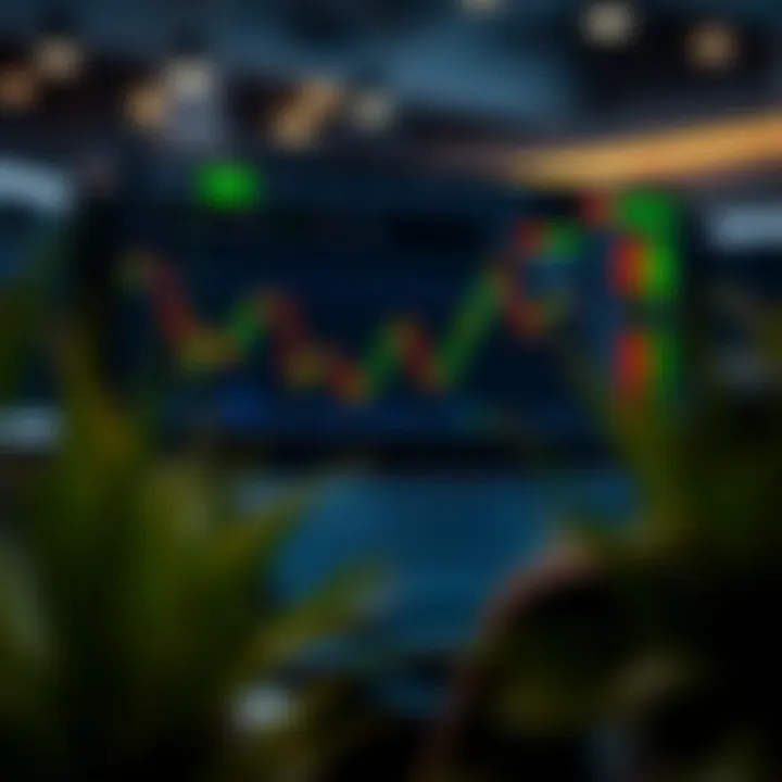 Virtual trading platform interface showing charts and simulated investment portfolio