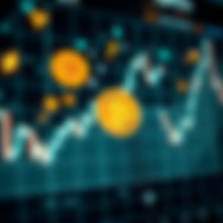 Chart showing Dogecoin price trends with cryptocurrency symbols and digital network background
