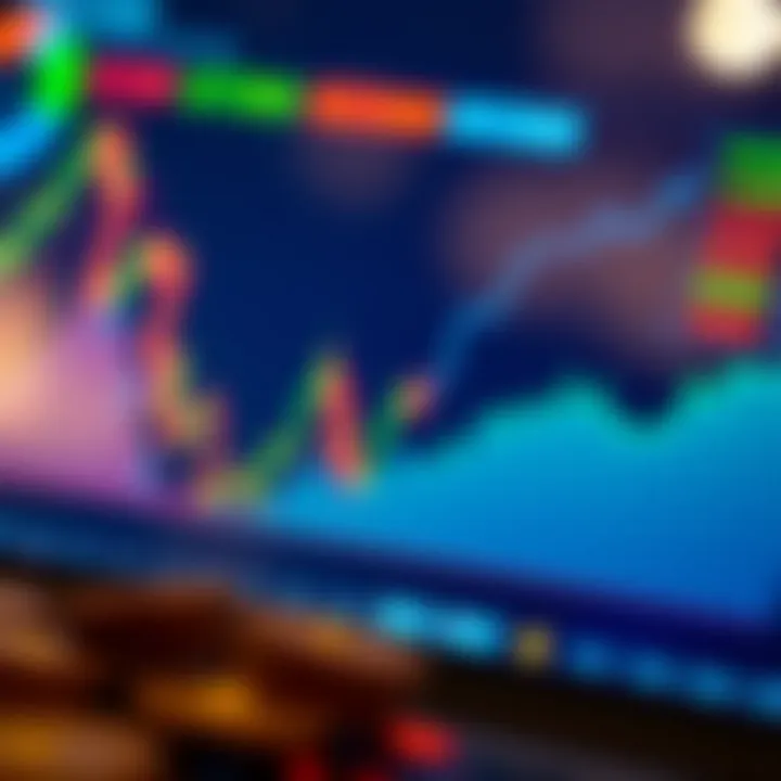 Cryptocurrency market data with candlestick chart overlay and financial indicators