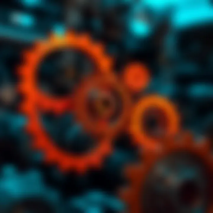 Illustration of interconnected gears symbolizing policy reforms, technology, and demographics driving India's economy