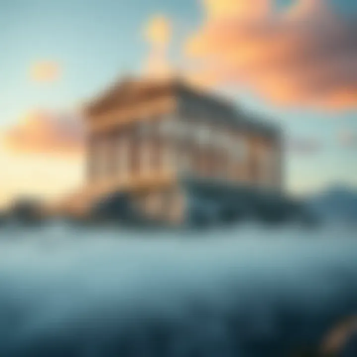 Ancient Greek mountaintop with temple ruins representing the mythological home of the gods