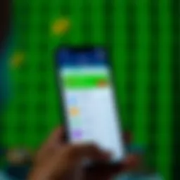 Mobile device displaying a real money trading app interface with virtual items and currency exchange options