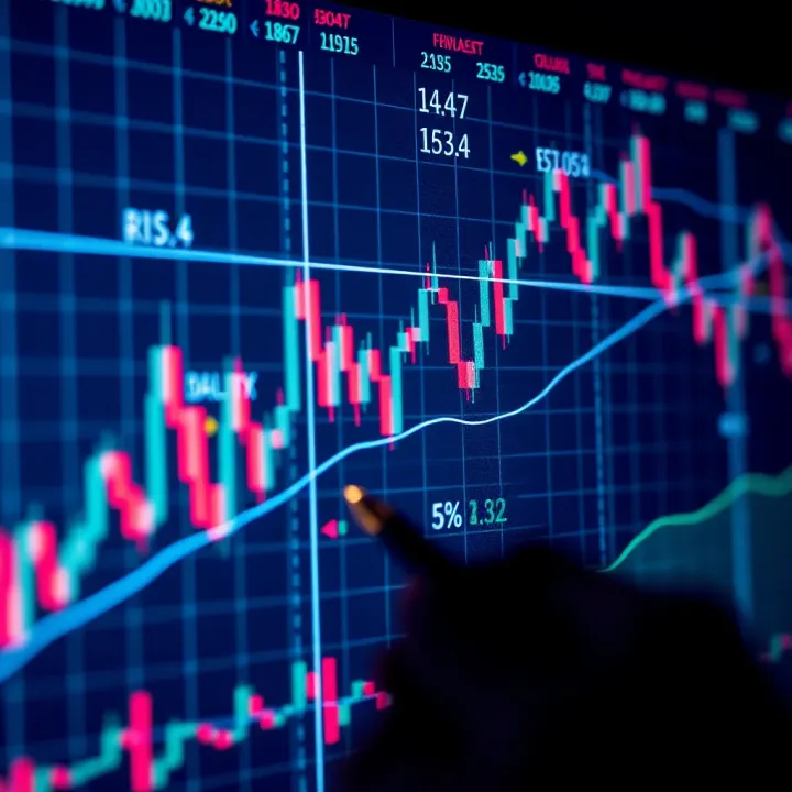 Risk management tools and indicators overlaid on a stock market graph