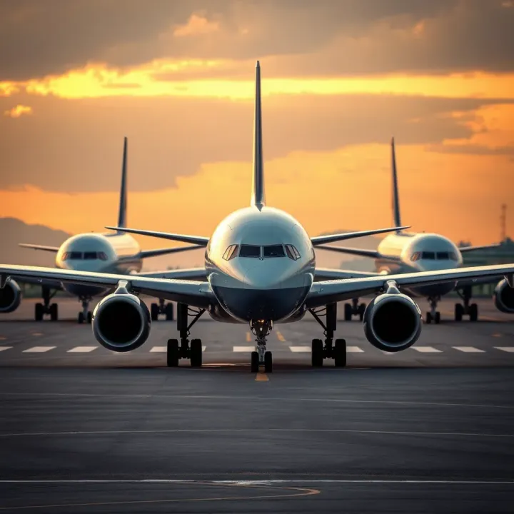Commercial aircraft from leading aerospace companies competing with Boeing on a runway