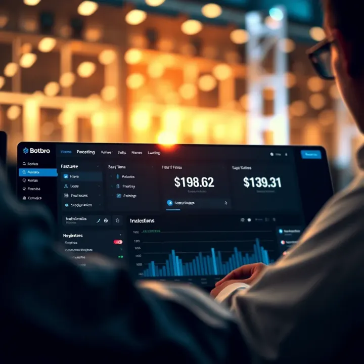 Dashboard showcasing key features and navigation options available after Botbro.biz login