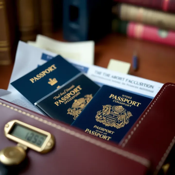 Document folder with passports and official papers representing citizenship application