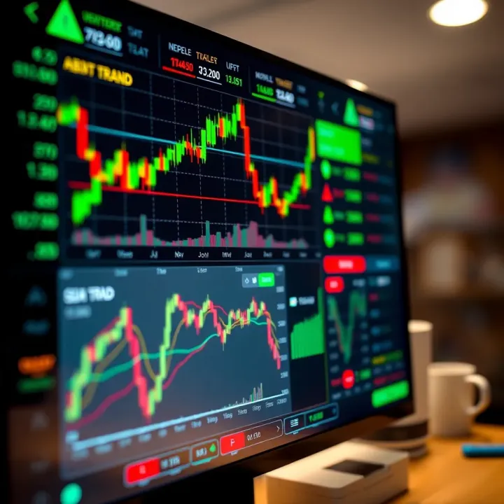 User interface of an Indian trading app showing various stock charts and indicators for practice trading