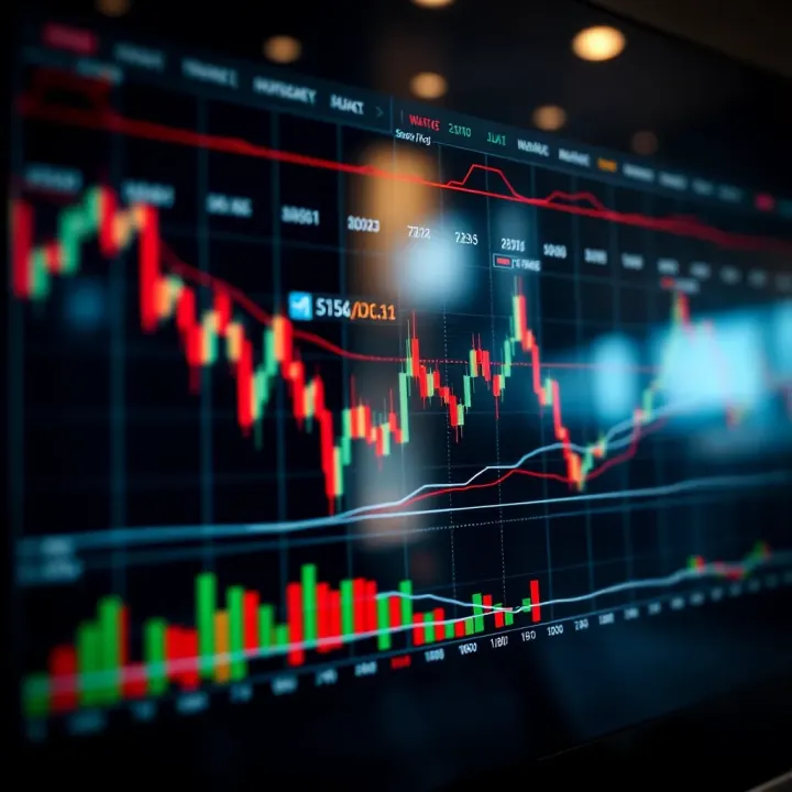 Graph illustrating combined use of exponential moving averages with other trading indicators