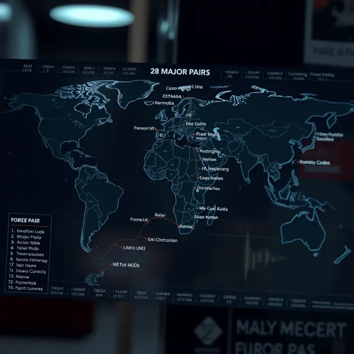 World Map Highlighting Major Forex Pairs and Regional Currency Codes World map highlighting key regions with major forex pairs and their currency codes