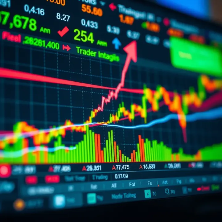 Graph showing upward trend with technical indicators and trading signals on a digital platform