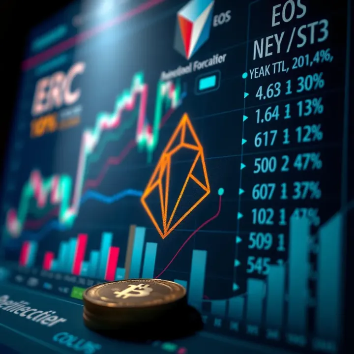 Chart displaying key market factors influencing EOS coin value and expert forecast trends