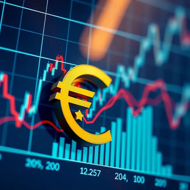 Graph showing euro currency fluctuations influenced by global economic data and central bank policies