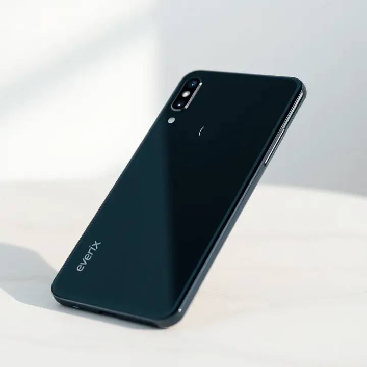 Close-up view of Everix Edge smartphone showcasing its sleek design against a minimalist background