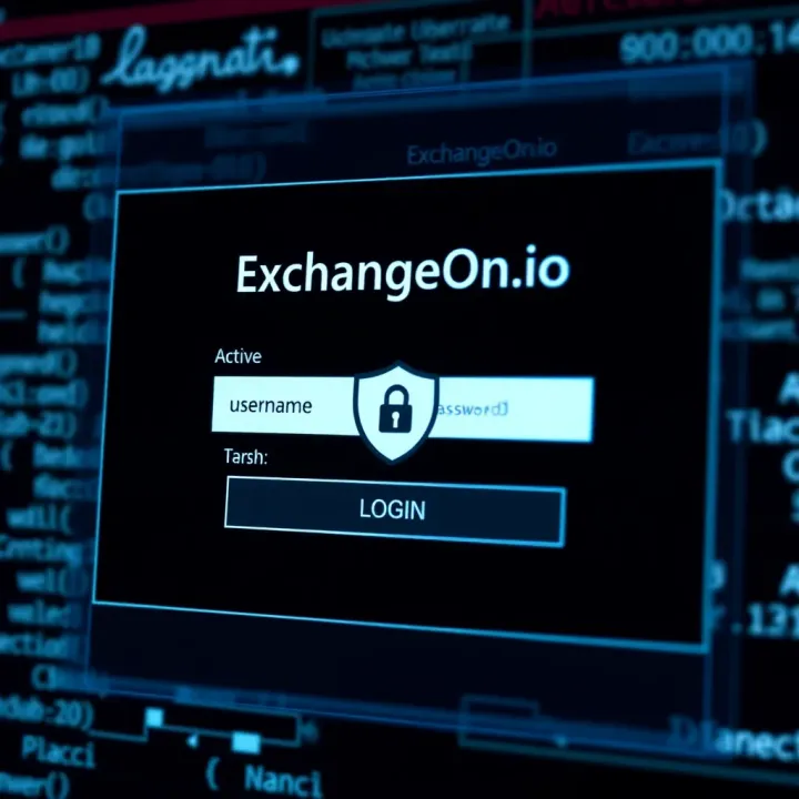 Secure login interface of ExchangeOn.io showing username and password fields with a shield icon