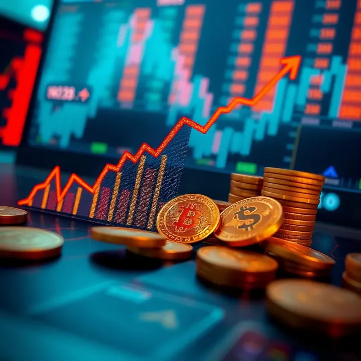 Graph showing upward trends in forex trading with currency symbols