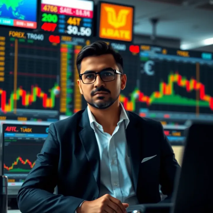Illustration of forex trading strategies with charts and currency exchange icons
