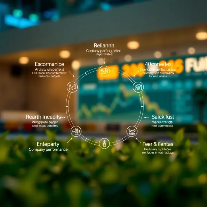Key Factors Impacting Reliance Industries Share Price Illustration of factors influencing stock price including economic indicators, company performance, and market trends