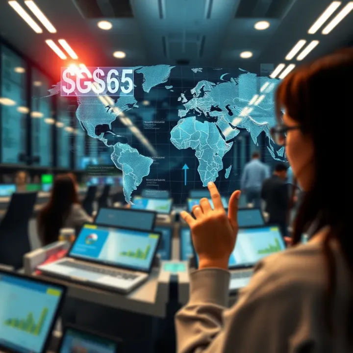Visual representation of global currency exchange with dynamic digital interfaces