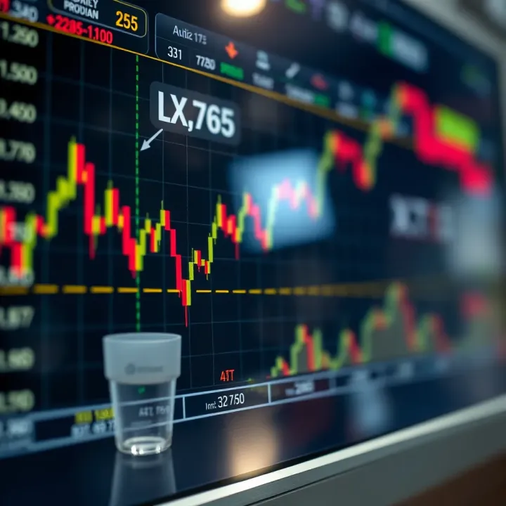 Graph showing rising stock market trends with option trading indicators