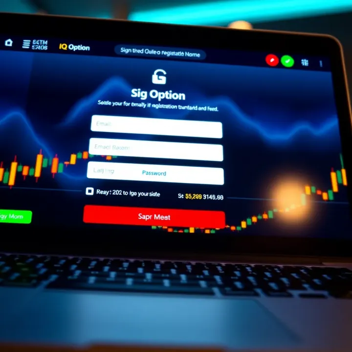 Screenshot of IQ Option registration page showcasing the sign-up form with fields for email and password
