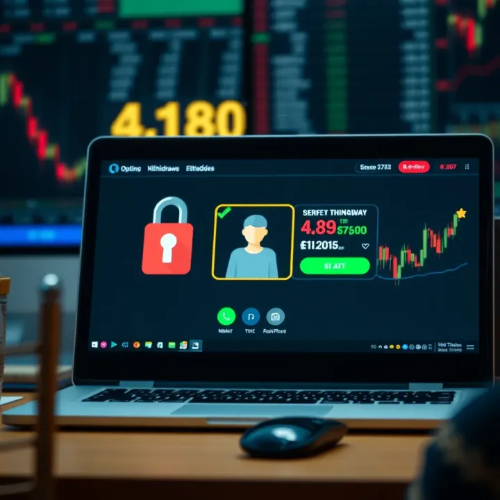 Illustration of a secure online transaction showing a user verifying identity for a trading platform withdrawal