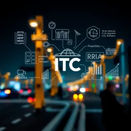 Illustration of business strategy icons with market drivers and economic factors influencing ITC's future