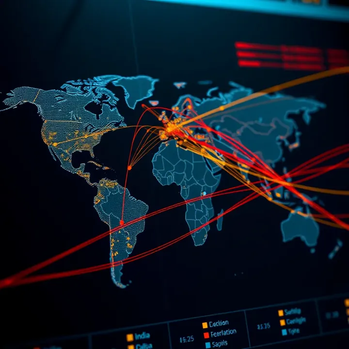 Global map highlighting research collaboration connections between India and other countries