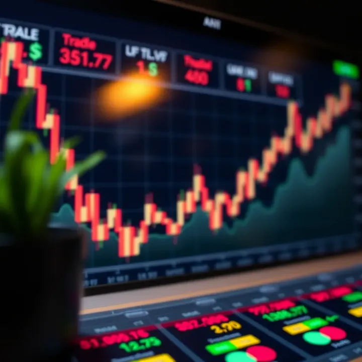 Graph depicting currency exchange rates with upward trend lines and trading indicators