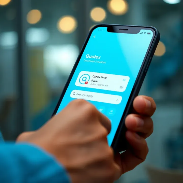 User interface displaying Quotex app download and installation screen on a mobile device