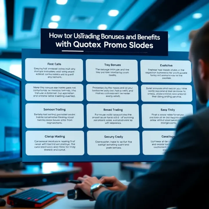 Graphic displaying various types of trading bonuses and benefits available through Quotex promo codes