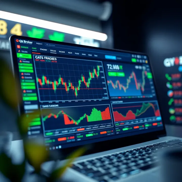 Dashboard view of QX Broker trading platform showing market charts and trading options