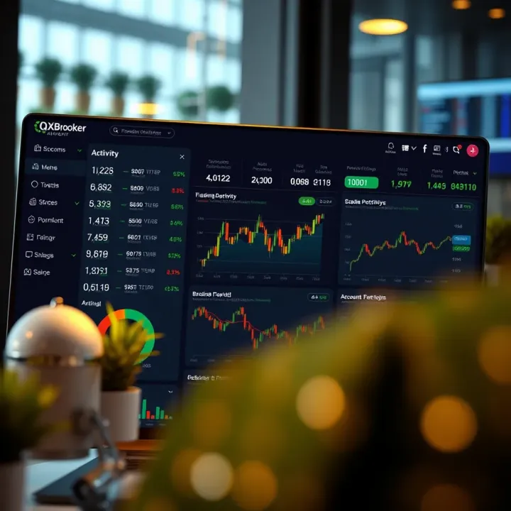 Dashboard showing account overview with trading activity and portfolio management options on QXBroker