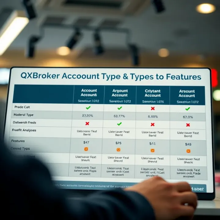 Chart depicting various account options with features and benefits for traders