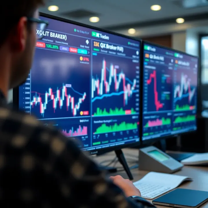 Interface of QXBroker trading platform displaying market charts and trading options